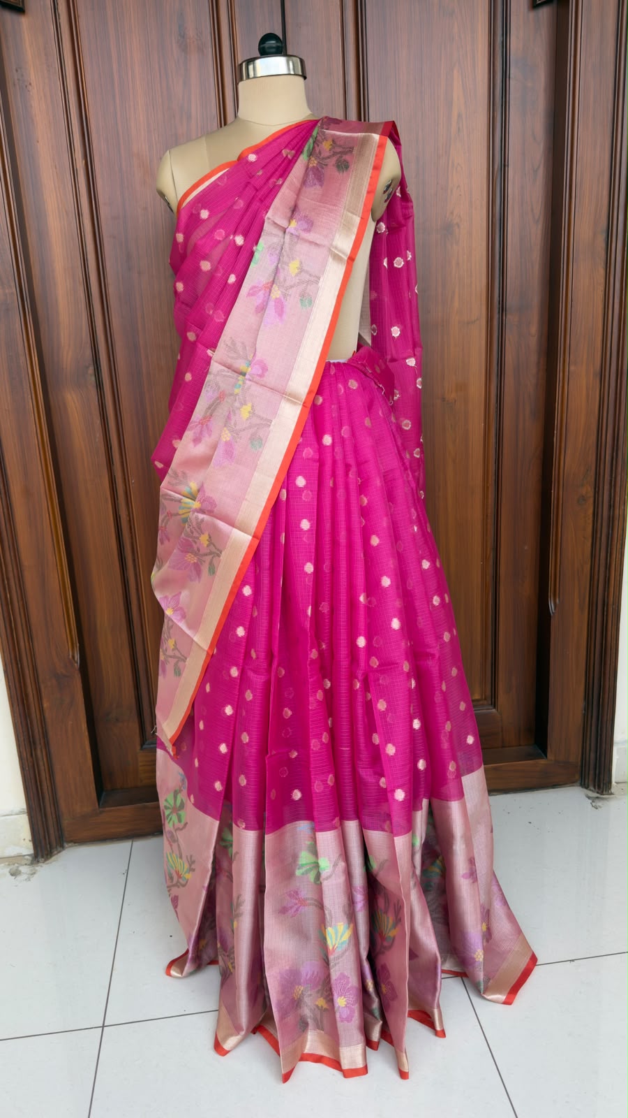 Self colour Pink zari kota lehenga