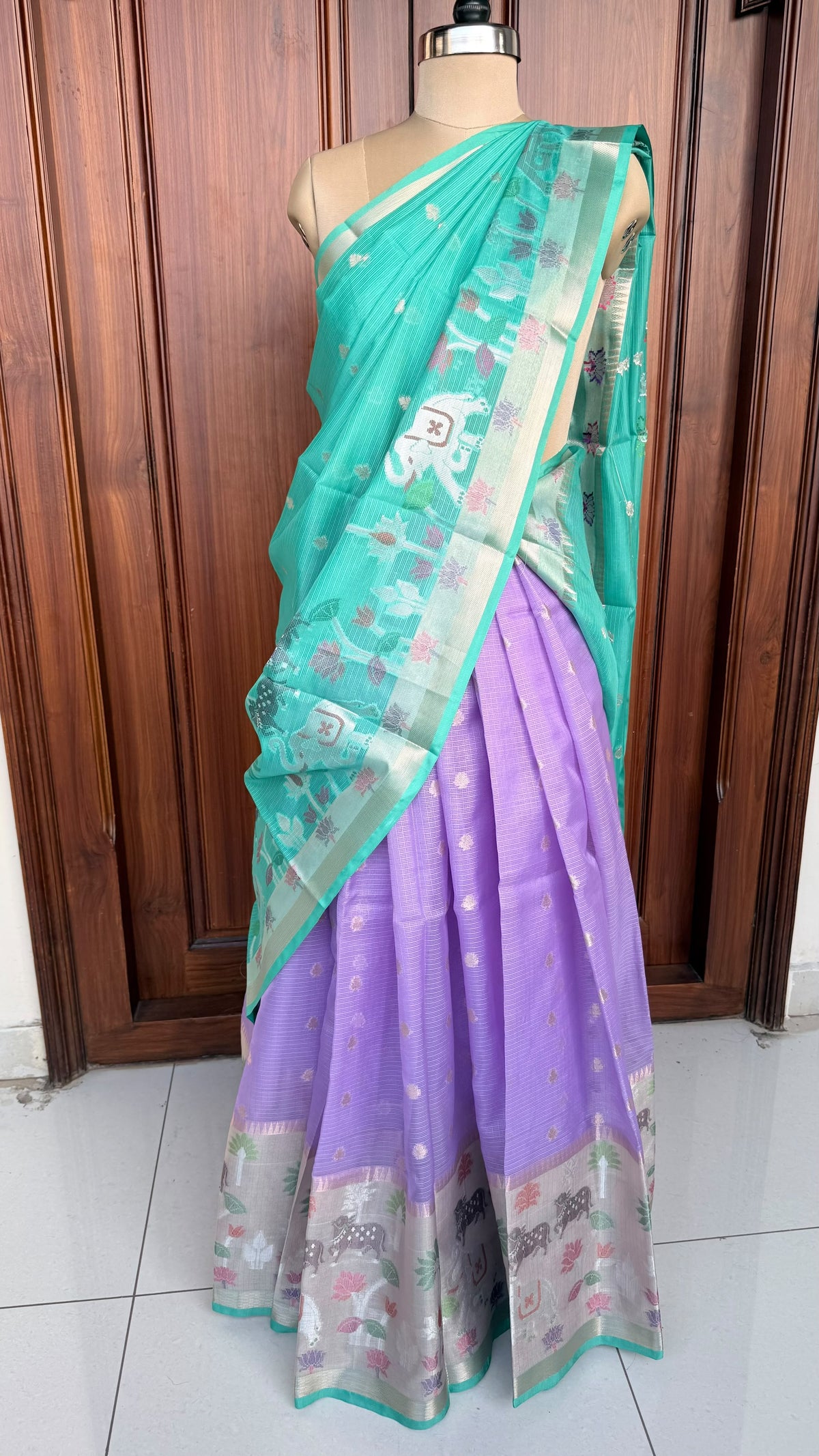 Blue and lavender zari kota lehenga set
