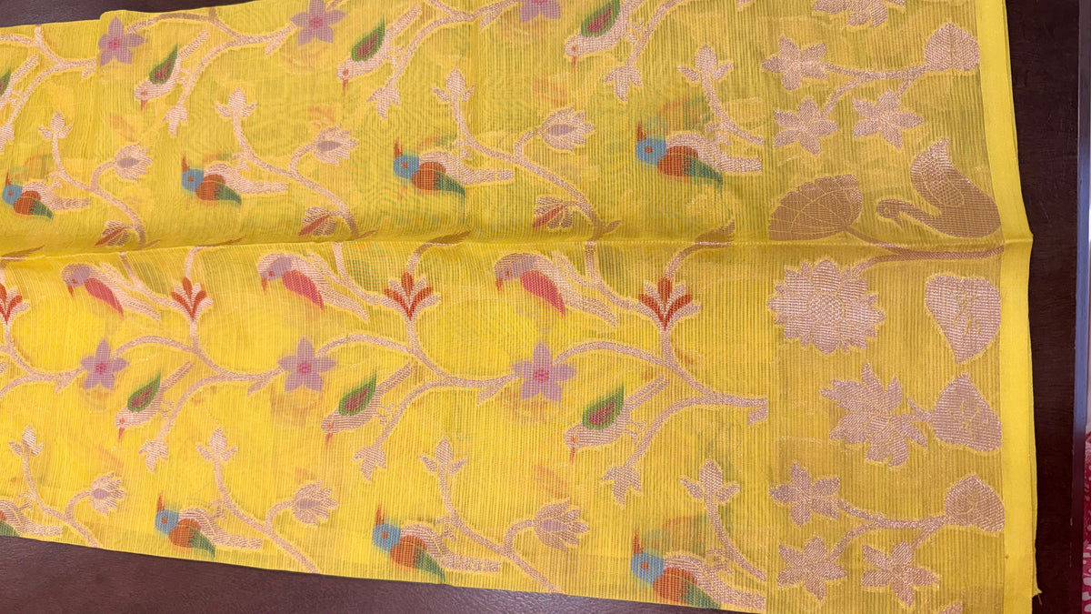 Yellow and blue zari kota lehenga set