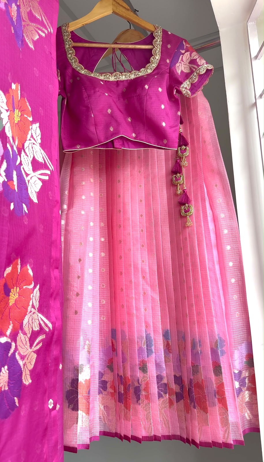 Pink Zari Kota Lehenga Set