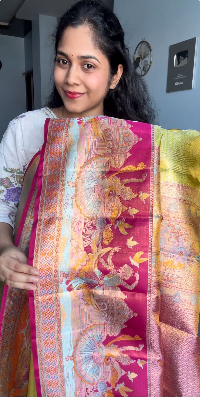 Meenakari Pure Kanchi Pattu Saree Green and Pink Colour Combination