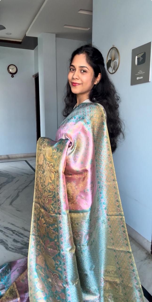 Meenakari Pink Kanchi Pattu Saree