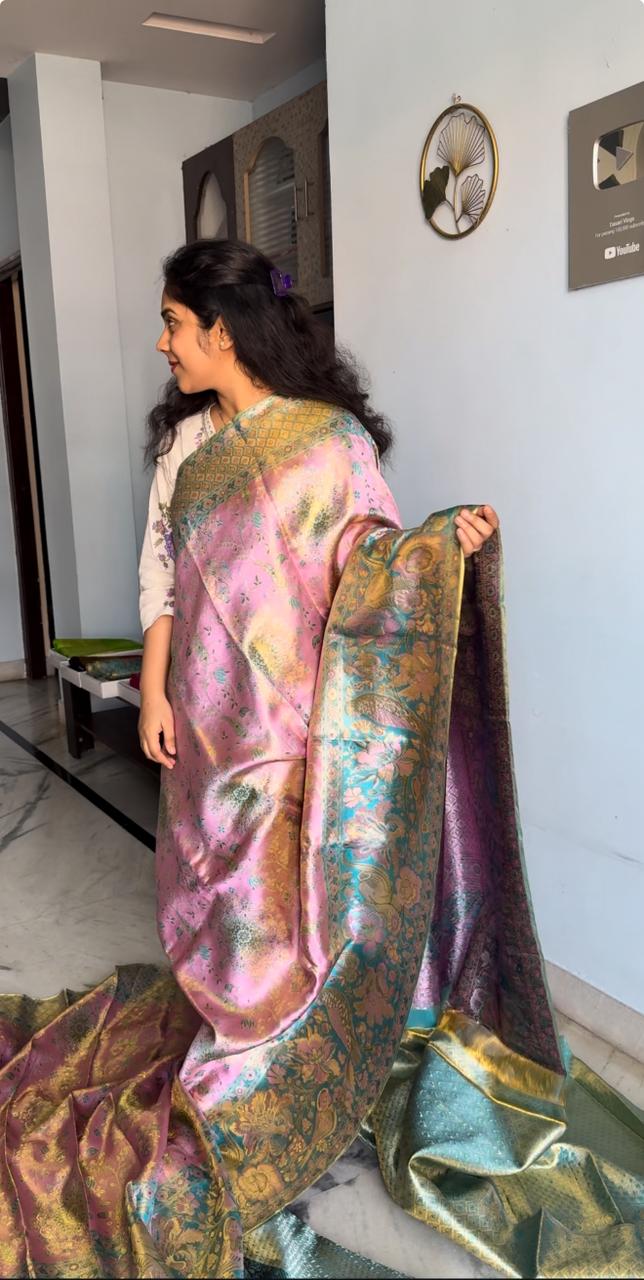 Meenakari Pink Kanchi Pattu Saree