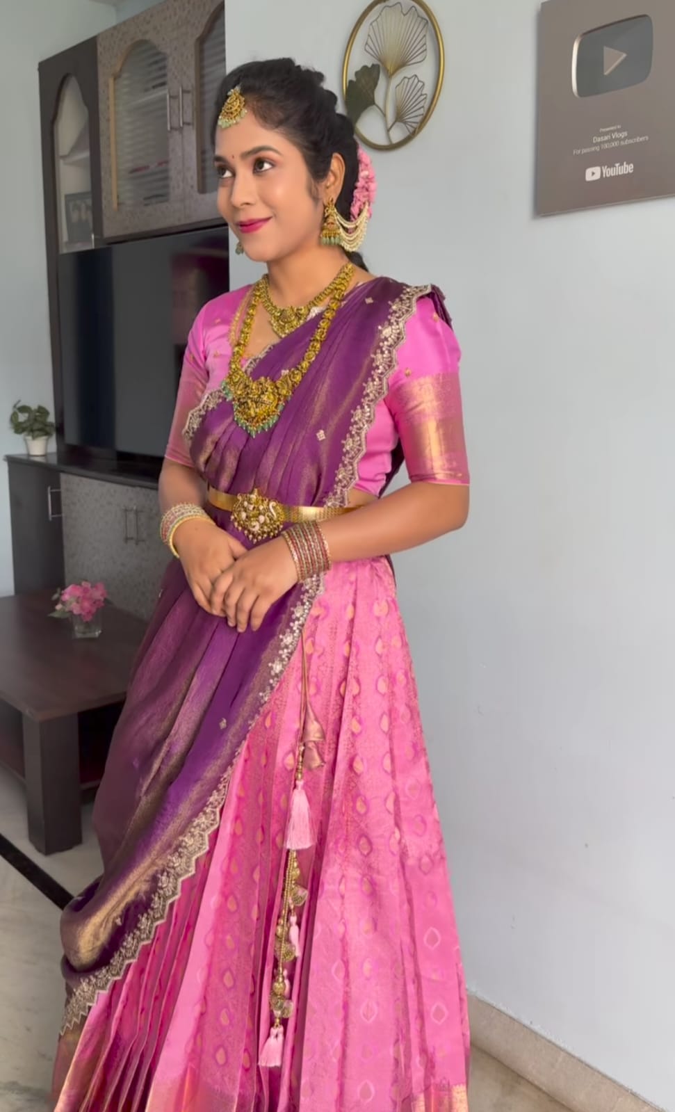 Pink Pattu Half Saree