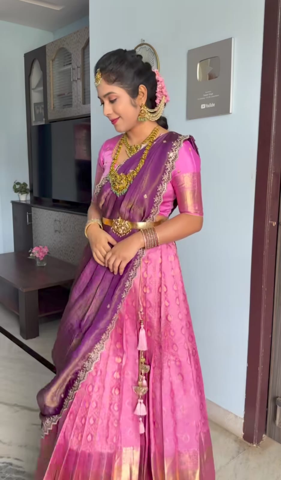 Pink Pattu Half Saree