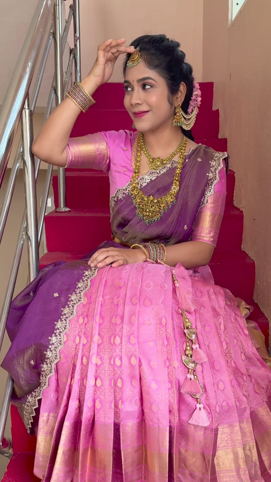 Pink Pattu Half Saree