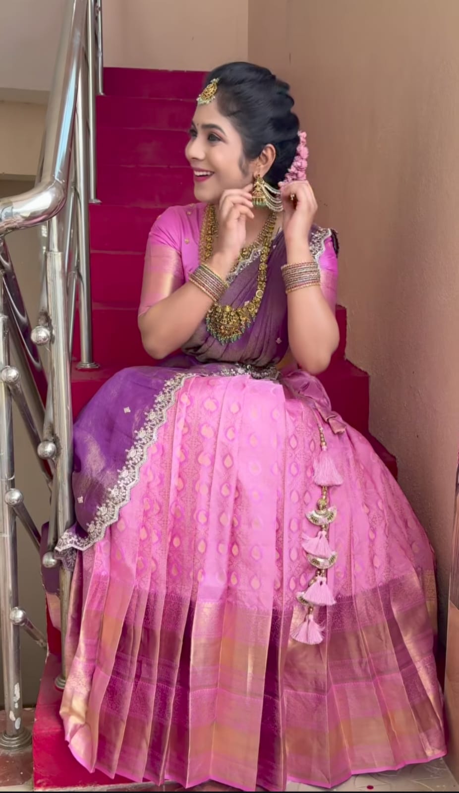 Pink Pattu Half Saree