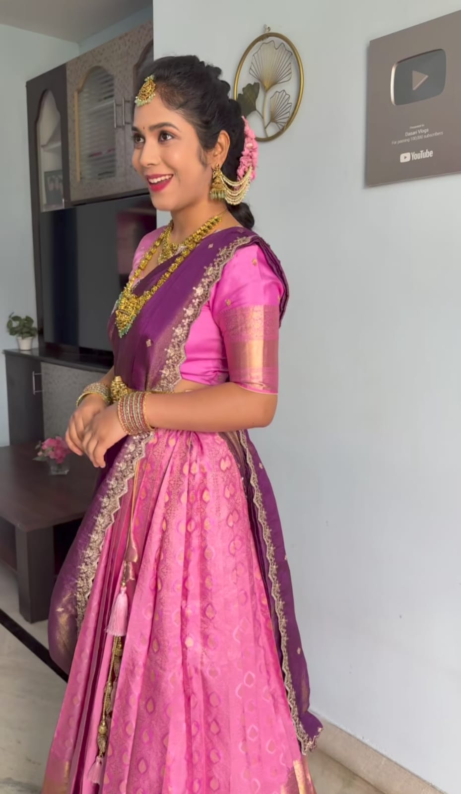 Pink Pattu Half Saree