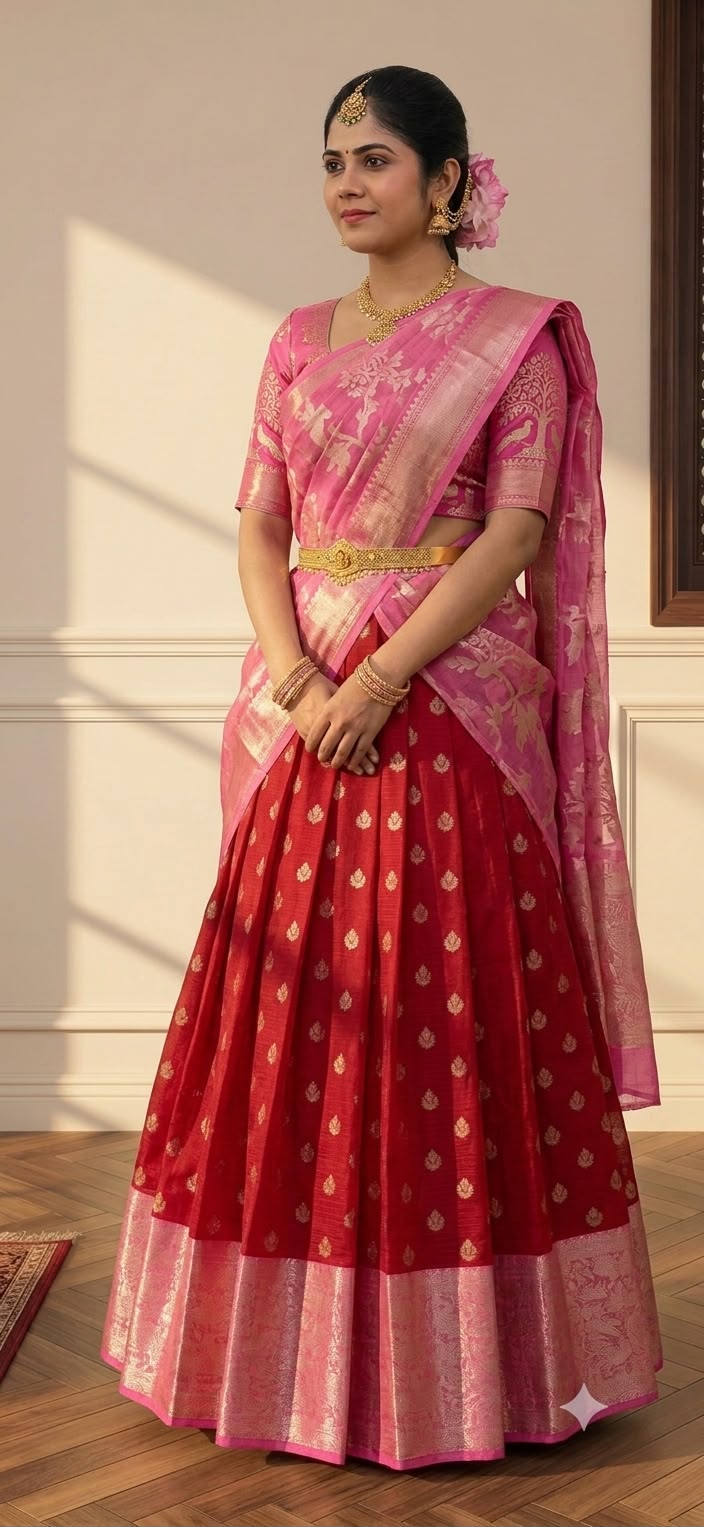 Zari Kota Pattu Lehenga fully stitched.