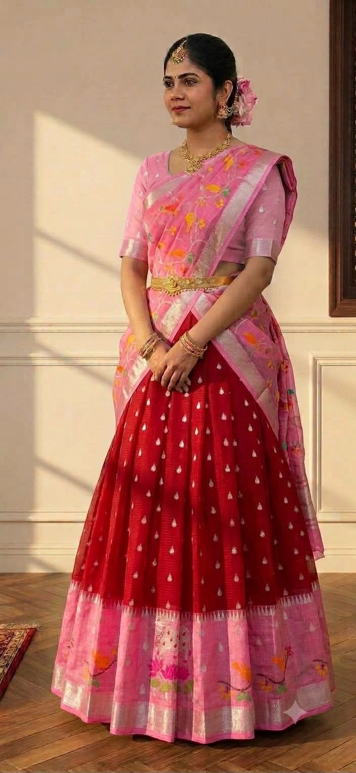 Zari Kota Pattu Lehenga fully stitched.