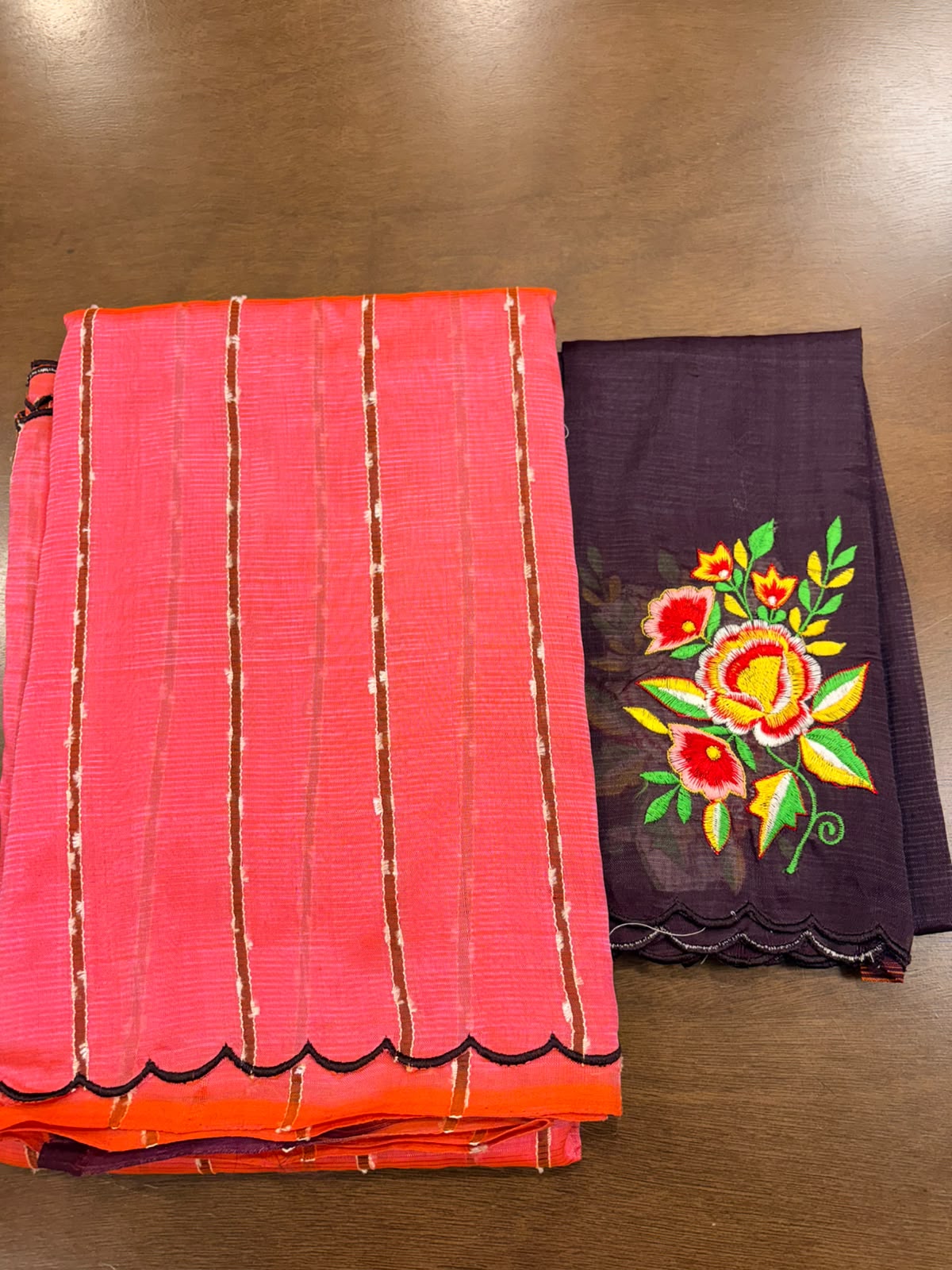 Peach Mangalagiri Saree with Embroidery Blouse and Cut work