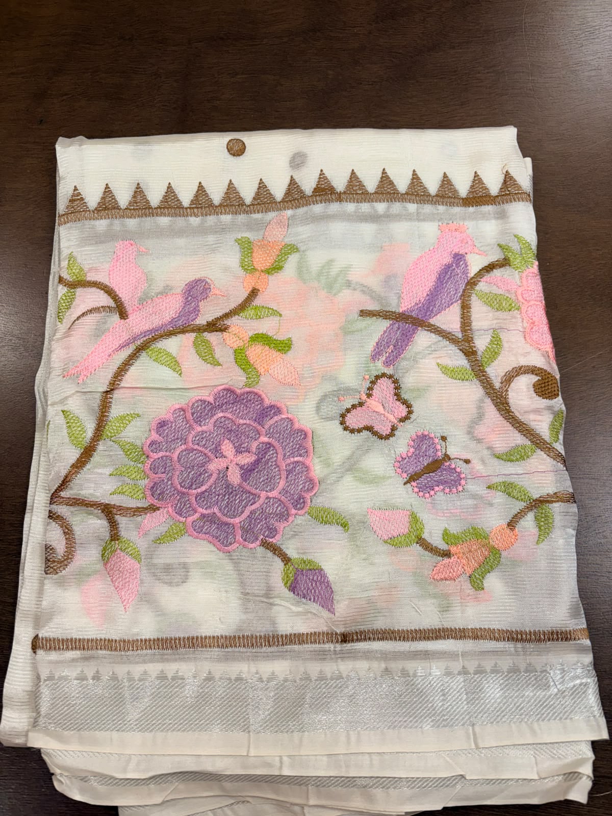 Cream Mangalagiri Saree with Fusion work