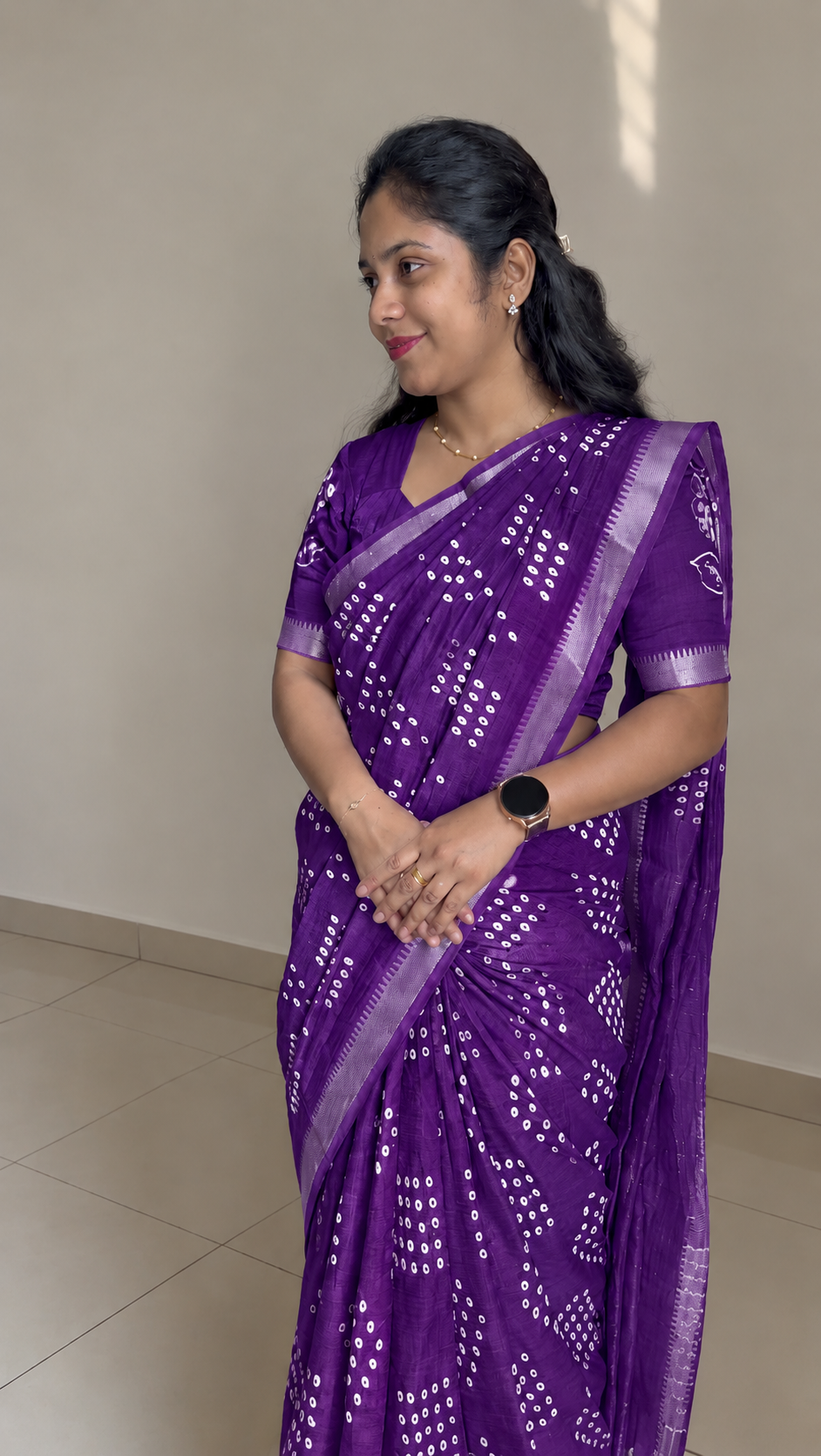 Purple Mangalagiri Bandhani Saree