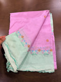Pink and Sea Green Mangalagiri Saree with Embroidery and Cut Work