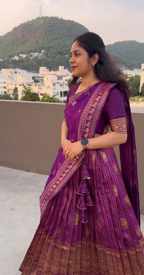 Purple Semi Kanchipattu Lehenga With Unstitched Blouse