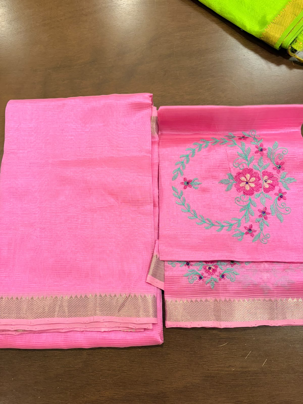 Baby Pink Mangalagiri Saree with Embroidery Blouse