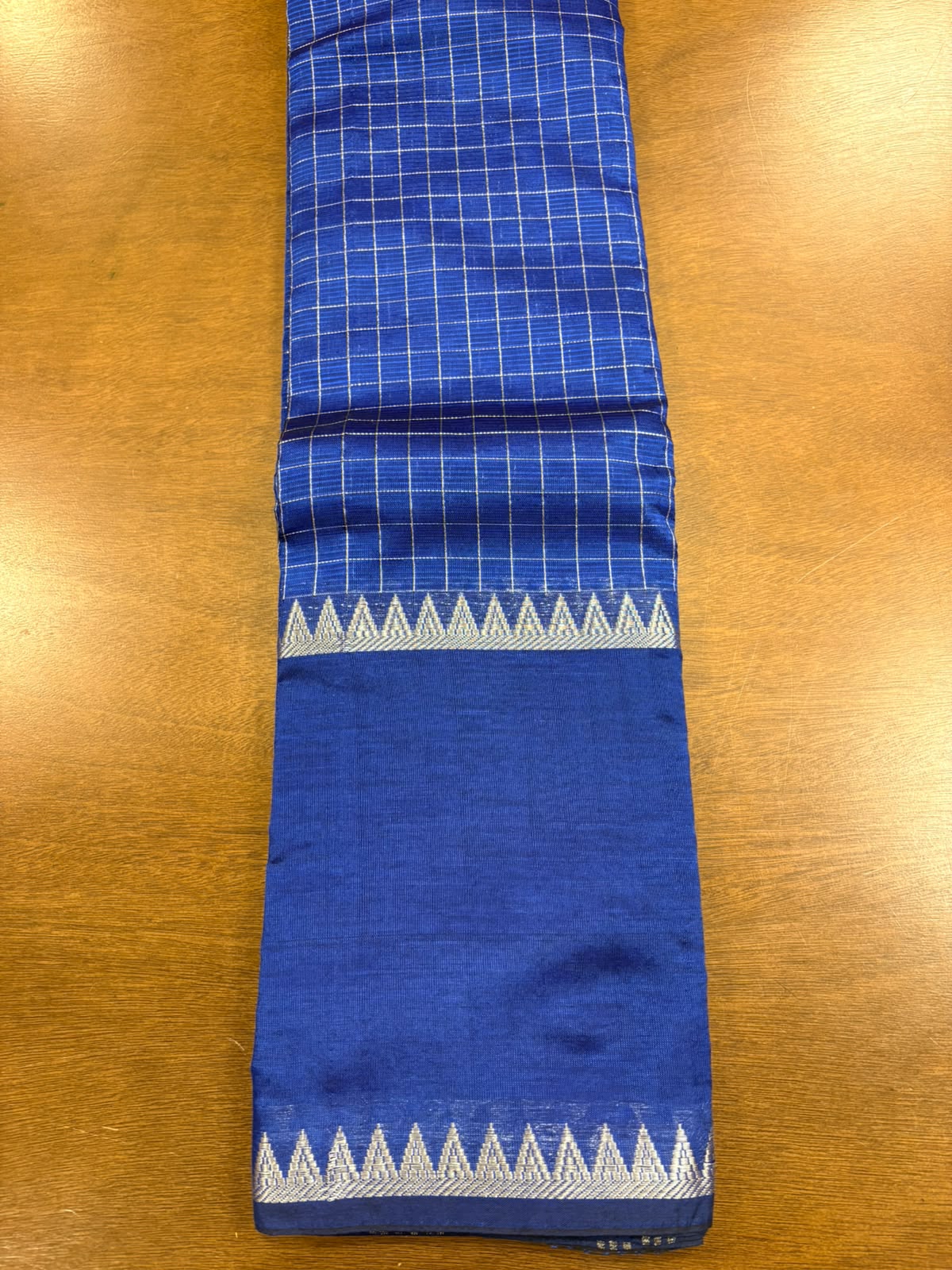 Blue checks Mangalagiri Saree with Gap Broder