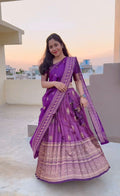 Purple Semi Kanchipattu Lehenga With Unstitched Blouse