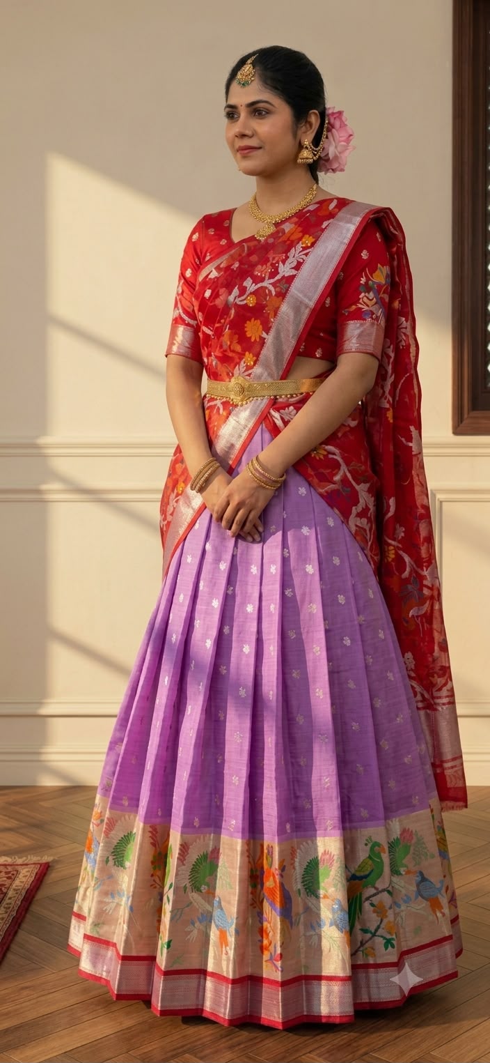 Zari Kota Pattu Lehenga fully stitched.