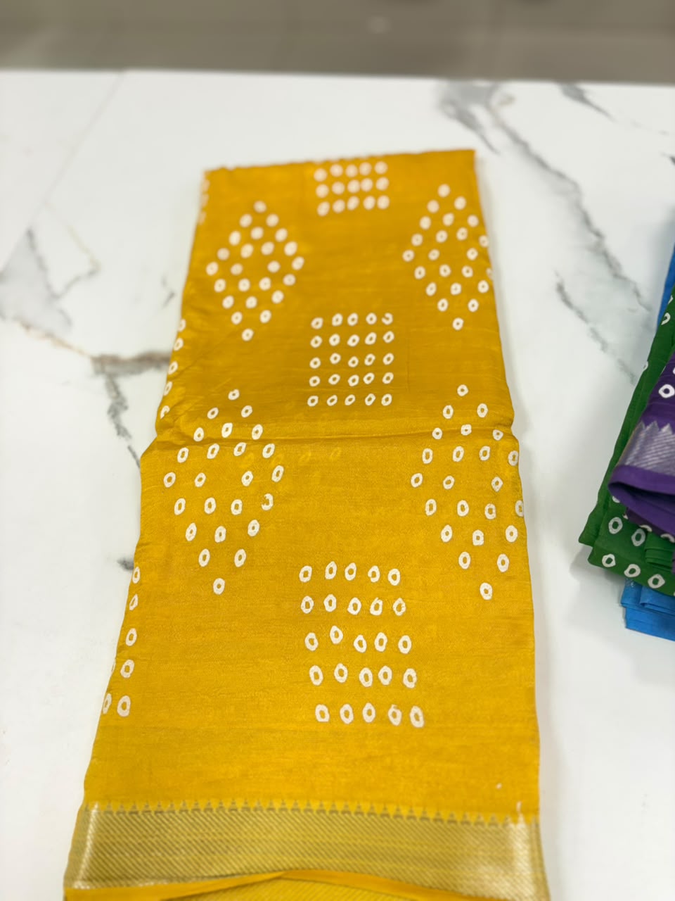 Yellow Mangalagiri Bandhani Saree