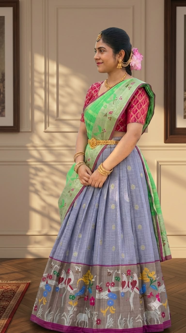 Zari Kota Pattu Lehenga fully stitched