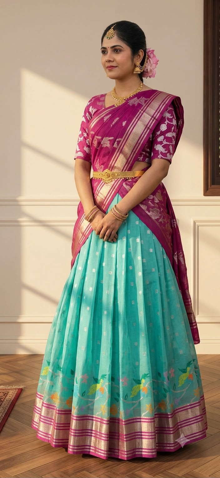 Zari Kota Pattu Lehenga fully stitched