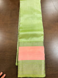 Green Pure Pattu Mangalagiri Saree with pink border