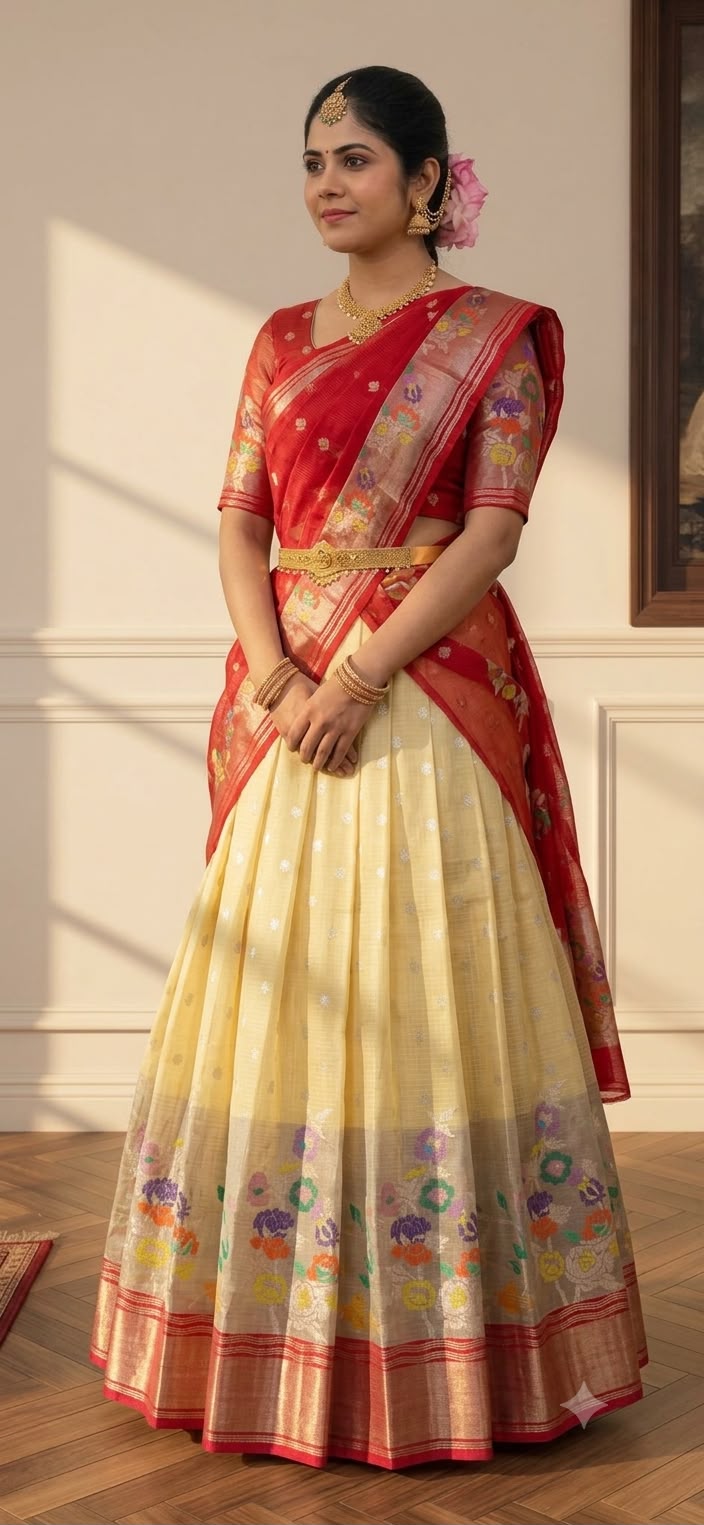 Zari Kota Pattu Lehenga fully stitched.