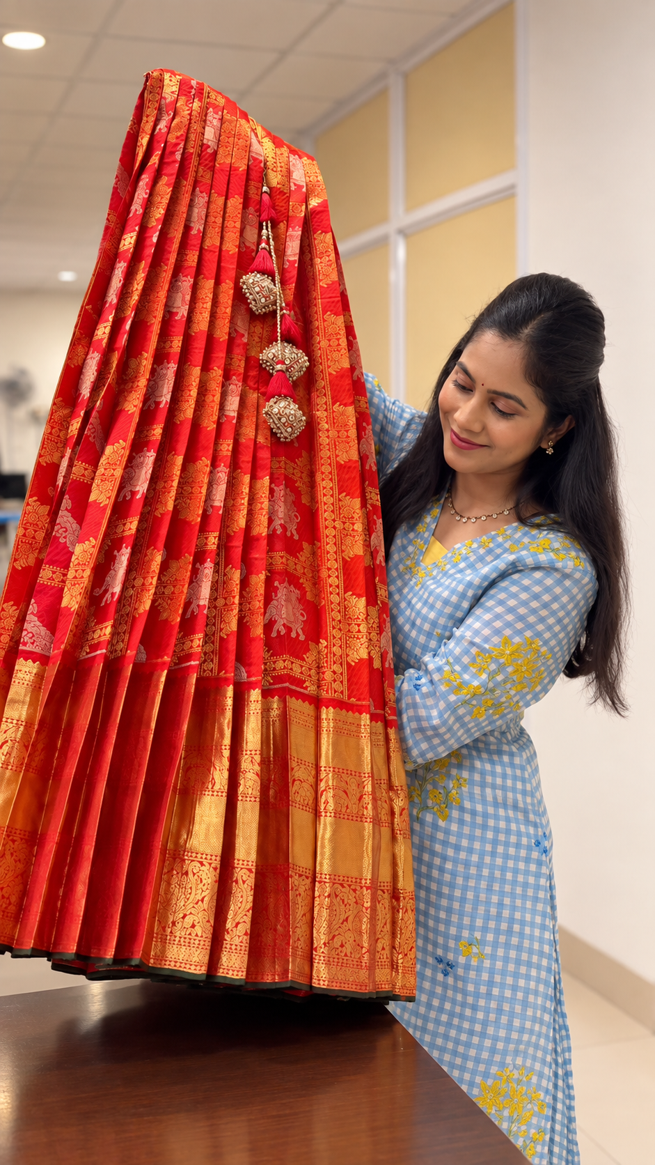 Red Pure Kanchipattu Lehenga Set