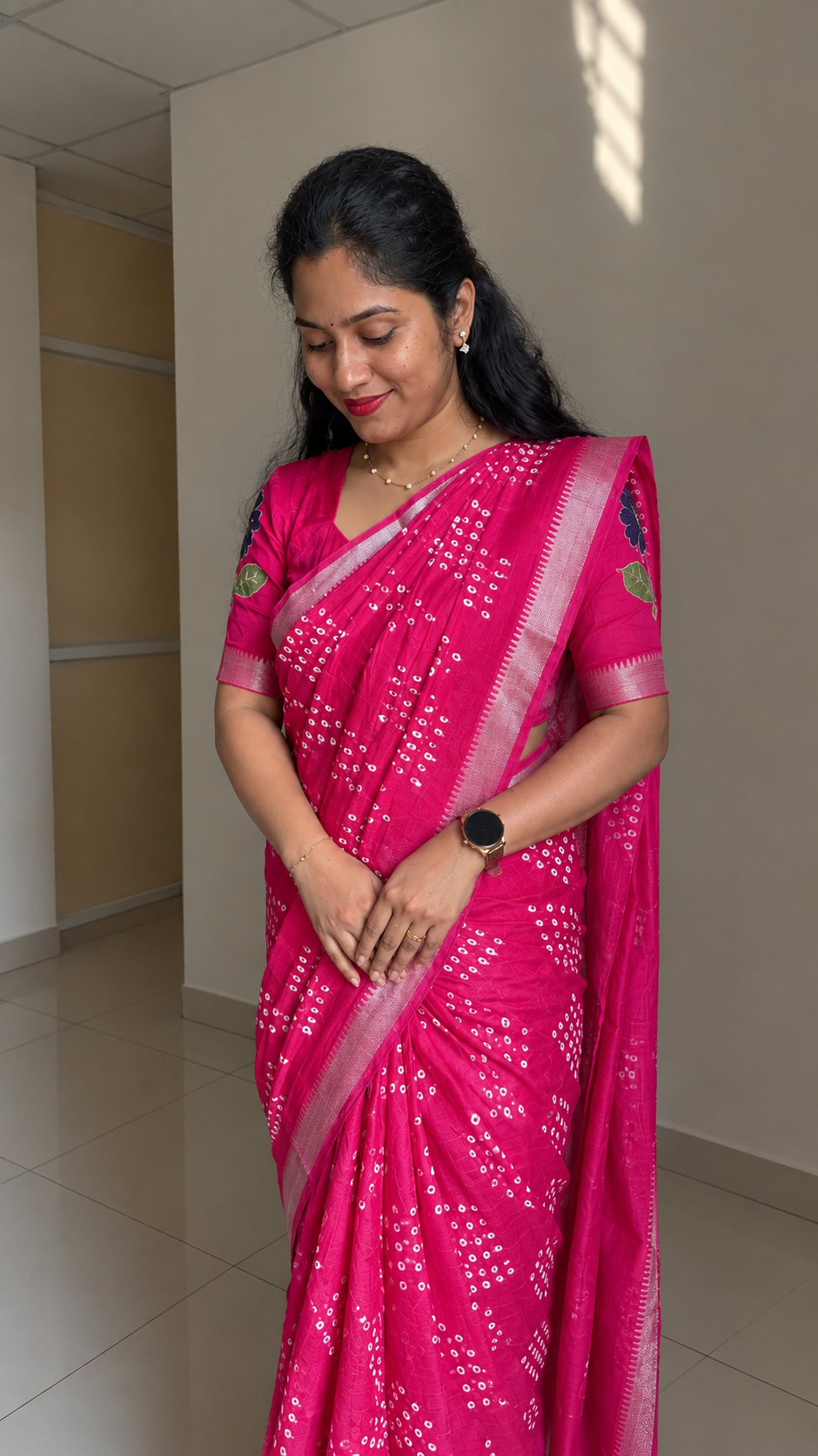 Pink Mangalagiri Bandhani Saree