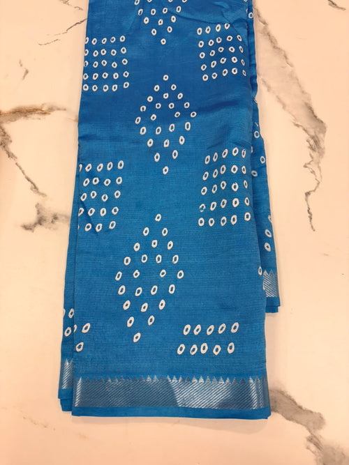 Blue Mangalagiri Bandhani Saree