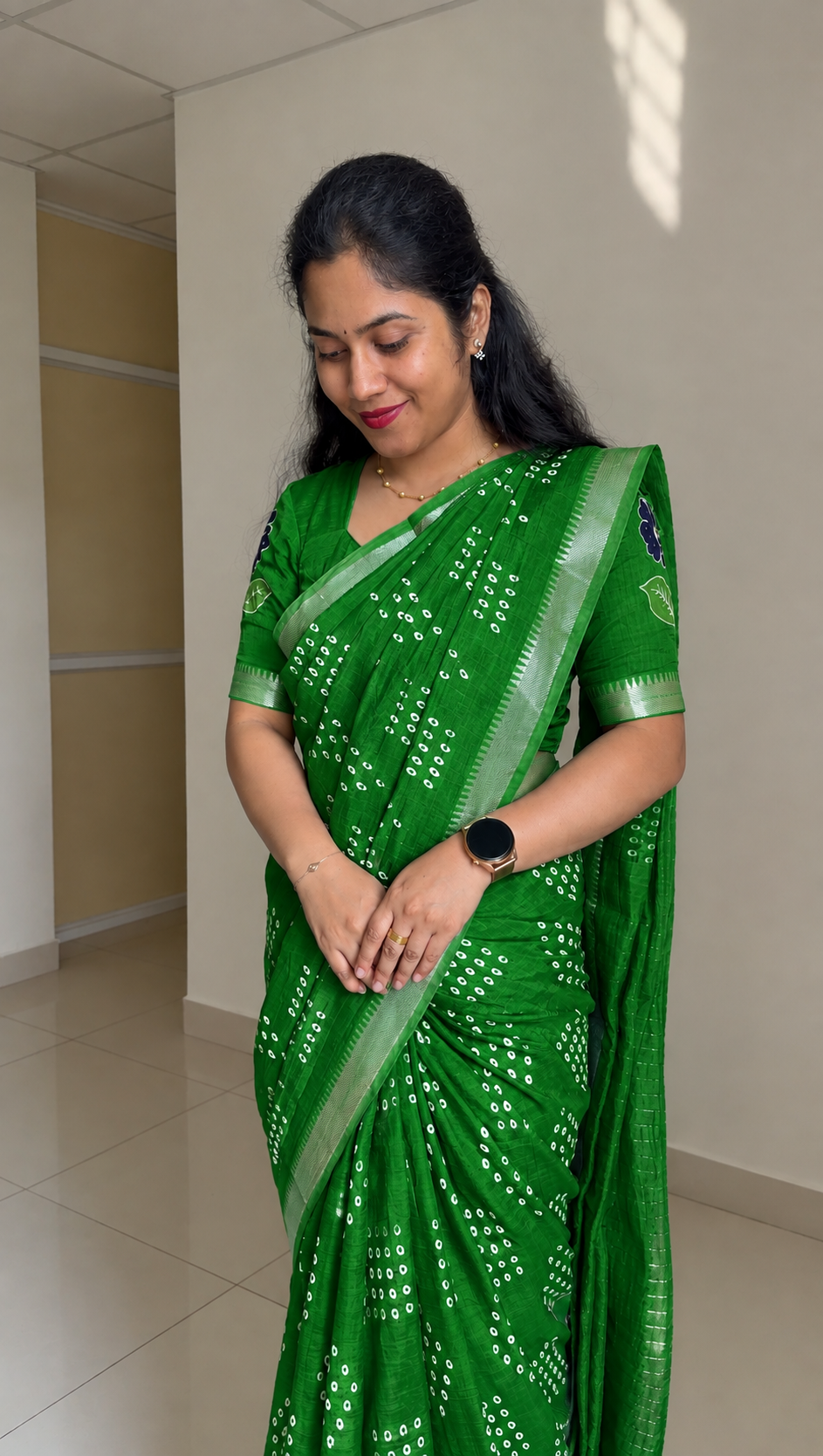 Green Mangalagiri Bandhani Saree