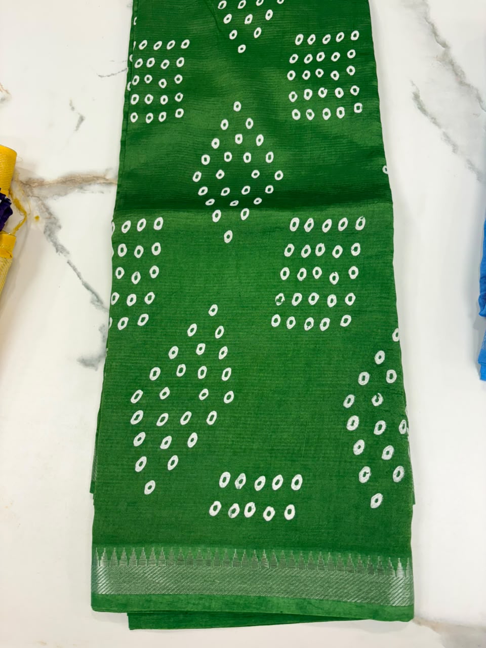 Green Mangalagiri Bandhani Saree