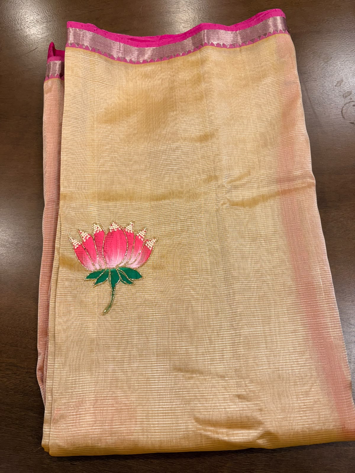 Peach Mangalagiri Saree with Kardana work