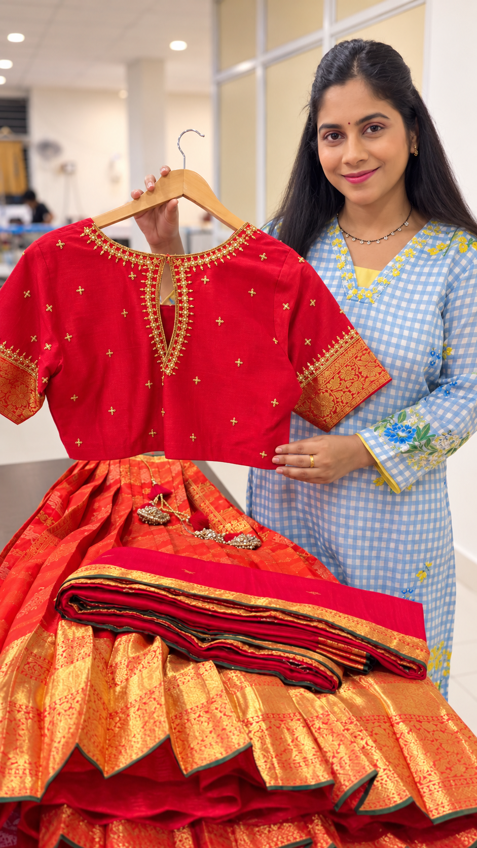 Red Pure Kanchipattu Lehenga Set