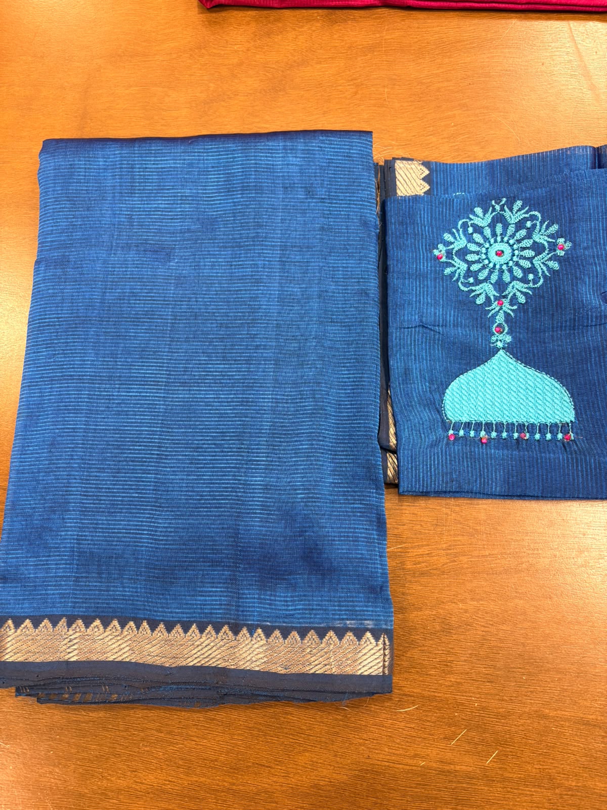 Blue Mangalagiri Saree with Embroidery Blouse work