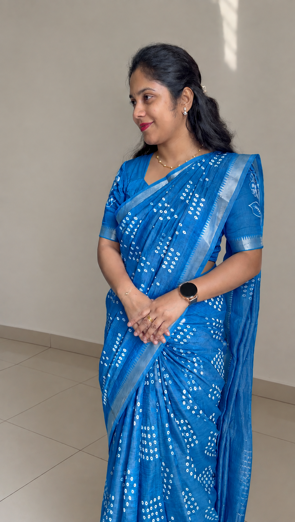 Blue Mangalagiri Bandhani Saree