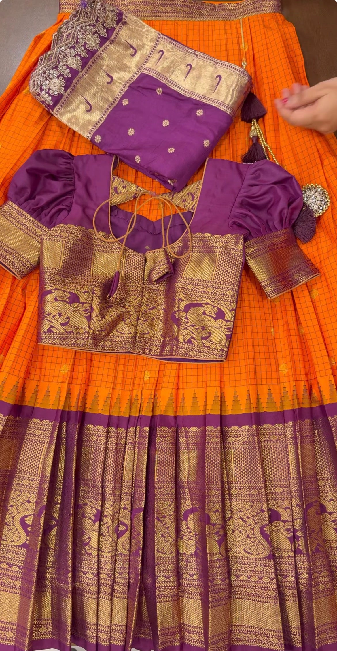 Orange Vintage Gadwal Pattu Lehenga set