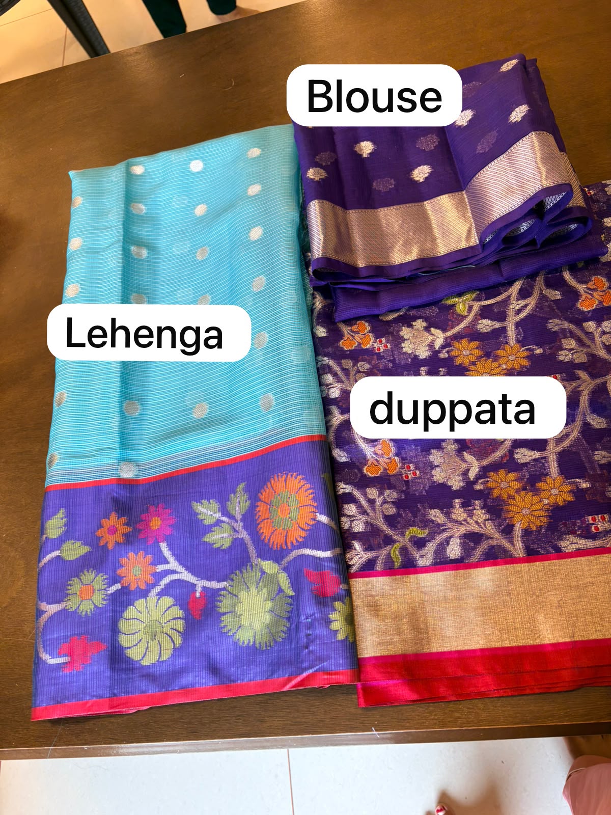 Zari Kota Pattu Lehenga fully stitched.